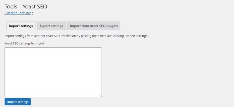 import  or export  settings of yoast seo plugin
