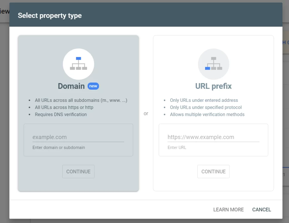 webmaster tool property type