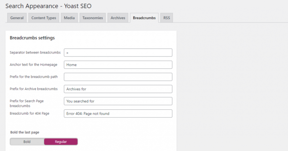 breadcrumbs appearance  seting in yoast seo