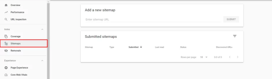 sitemap location in search console